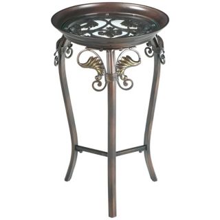 Round Glass Top Scroll Accent Table   #T0567
