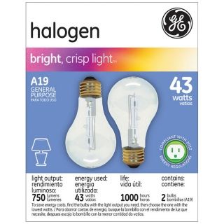 GE 43 Watt 2 Pack General Purpose Halogen Light Bulbs   #R6366