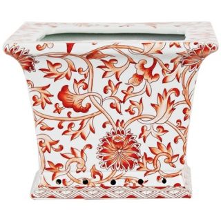 Orange Floral Square Porcelain Cache Pot   #V2659