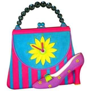 Pastel Colored Girl Purse 14" Wide Tabletop Clock   #F3922