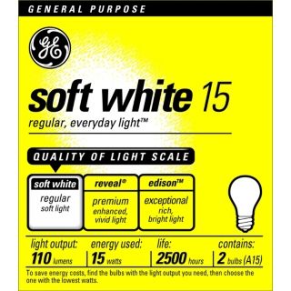 GE 15 Watt 2 Pack Soft White Light Bulbs   #90001