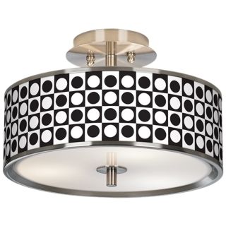 Black and White Dotted Squares Giclee Glow 14" Ceiling Light   #T6396 U2779