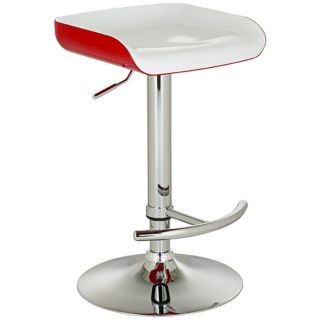 Shift White Red Adjustable Height Contemporary Bar Stool   #R4582