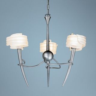 Viola 25" Wide Frosty Glass and Cracked Silver Chandelier   #U4128