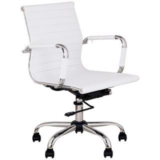 White Leather Low Back Swivel Office Chair   #M5402