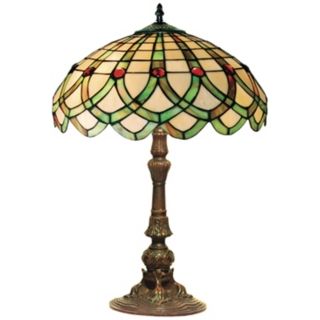 Ribbons Green and Ivory Tiffany Style 26" High Table Lamp   #J6589