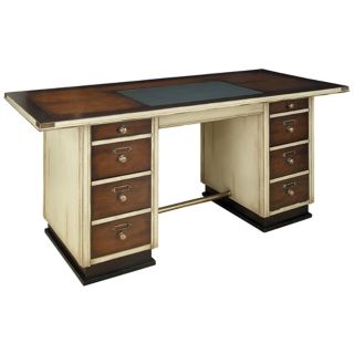 Ivory and Black Wood Captain's Desk   #T1677