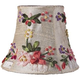 Floral Embroidered Ivory Silk Shade 3x5x4.25 (Clip On)   #Y4080