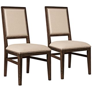 Set of 2 Dexter Rustic Java Acacia Wood Dining Chairs   #U7963