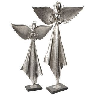 Set of 2 Uttermost Antiqued Nickel Angel Sculptures   #X1482