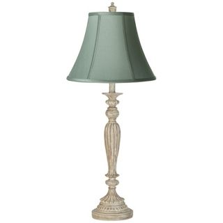 Spa Blue Shade Rubbed White Fluted Column Table Lamp   #X2777 W9054
