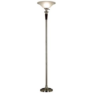 Hayden Brushed Steel and Cream Glass Torchiere Floor Lamp   #H9524