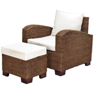 Set of 2 Maize Rope and Wood Outdoor Chair with Stool   #W8528