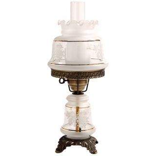 Small Etched White and Gold Night Light Hurricane Table Lamp   #F7952