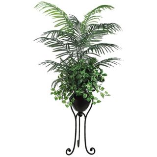 Areca Palm Pothos and Ferns in a Metal Stand   #K0462