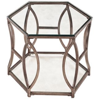 Nevelson Hexagonal Antique Silver End Table   #Y4573