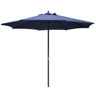 9' High Navy Blue Market Umbrella With Wooden Pole   #T4719