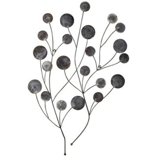 Black with Silver Tree Sprig Metal 31" High Wall Decor   #M0685