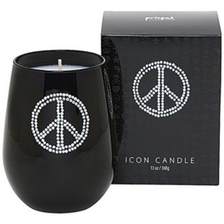 Silver Peace Sign Icon Candle in Black Glass   #W4606