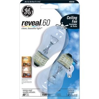GE Reveal 60 Watt Ceiling Fan 2 Pack Clear Light Bulbs   #30764