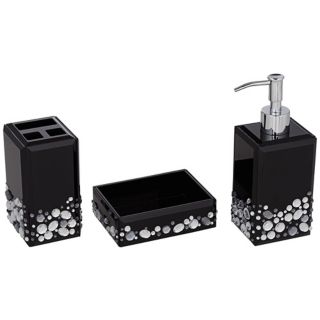 Jeweled Black 3 Piece Bathroom Accessory Set   #X0101