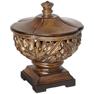 Wood Look Ornate Bowl with Lid   #V5472