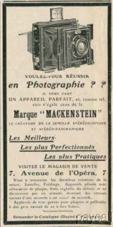 1906 French Ad Print Jules Mackenstein Photo Camera