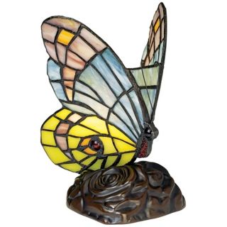 Green Purple Blue Butterfly Tiffany Style Accent Lamp   #86751