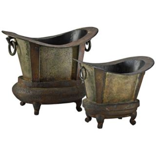 Set of Two Footer Tub Smokey Grey with Rustic Iron Planters   #V0935