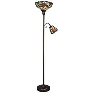 Dale Tiffany Peony Torchiere Floor Lamp with Side Light   #T0491