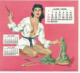 1959 June Esquire Calendar Page Sculpture of A Man