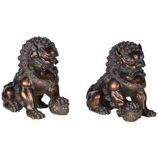 Set of 2 Large Bronze Asian Foo Dog Sculptures   #Y0527