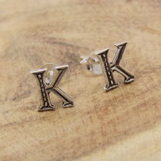 Cute Initial Letter K 925 Silver Stud Earrings