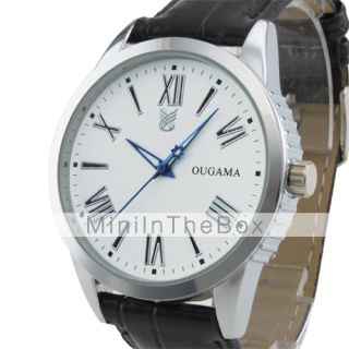 Japanese PC Movement Black Leather Band Wrist Watch Silver Case White