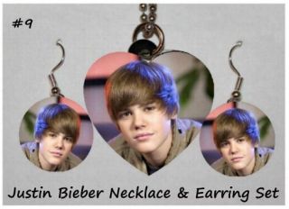 Justin Bieber Photo Charm Necklace Earring Set 9