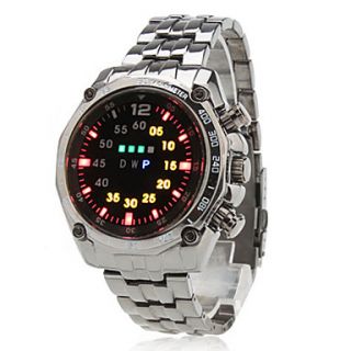 Mens Alloy Digital LED Wrist Watch with Colorful Light (Black)