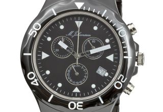 New Mens Quartz Chronograph Black Ceramic Wrist Watch Mzkanab