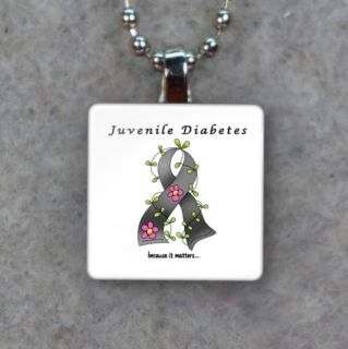 Juvenile Diabetes Small Glass Tile Necklace Pendant 935