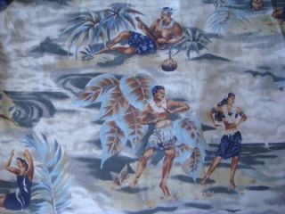 Kalaheo Aloha Shirt Small Hawaiian Fisherman and Hula Dancer Cotton