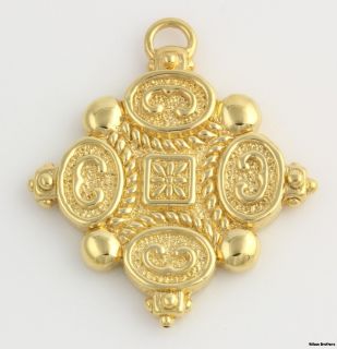 High Karat Etruscan Style Pendant   750 18k Yellow Gold Italy oTc 3.4g