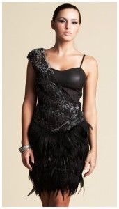BEBE Kardashians Black Asymmetric Feather Dress XS NWT