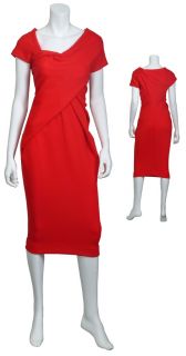 Donna Karan Seductive Short Sleeve Fitted Red Cocktail Evening Dress