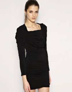 Karen Millen Black Long Sleeve Draped Jersey Party Dress 8 36 £165