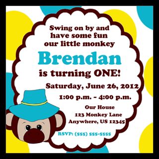 boys monkey invitation 5 25 x 5 25 flat cards