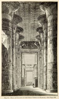 Engraving Interior Hall Columns Great Temple Karnak Egypt Ancient Room