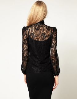 Karen Millen Black Intricate Lace Bardot Fitted Blouse Shirt Top 6 34