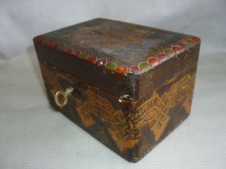 Antique Wooden Cash Box Pokerwork Handmade 19 Century