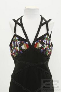 Karl Lagerfeld Black & Multicolor Beaded Cut Out Sleeveless Evening