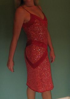 Kay Unger New York Red Sequined Cocktail Dress Retail $485 Vintage