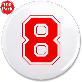 Varsity Font Number 8 Red 3.5 Button (100 pack)